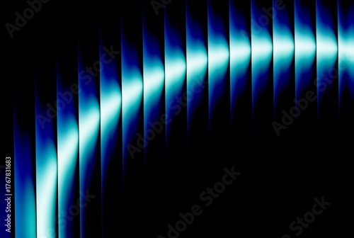 3d rendering abstract digital art with glowing blue and white geometric shapes on a black background ribbed glass illuminated