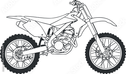 Illustration of a dirt bike showcasing its design and features for motorsport enthusiasts.