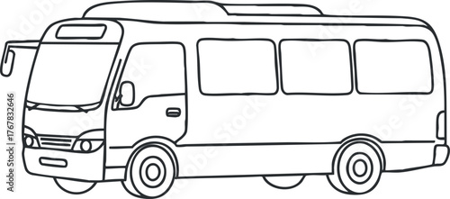Illustration of a bus in a simple line art style suitable for transportation themes.