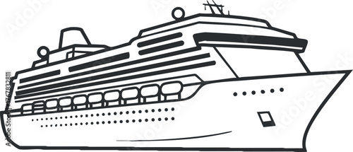 Illustration of a cruise ship designed for ocean travel and leisure vacations.