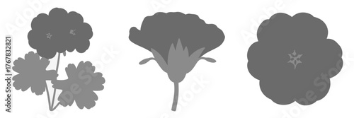 Floral silhouette set, grey flower icons, botanical shapes collection, garden design elements, minimalist vector, craft clipart, decoration