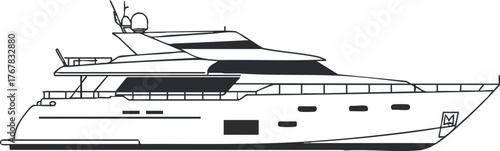 A sleek outline illustration of a luxury yacht designed for ocean cruising and leisure.