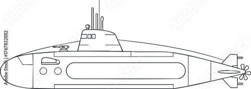 Illustration of a submarine showcasing its streamlined design and underwater capabilities.