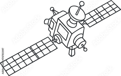 Illustration of a satellite in orbit showcasing its structure and components for various applications