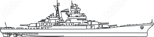 Detailed illustration of a military ship showcasing its structure and design