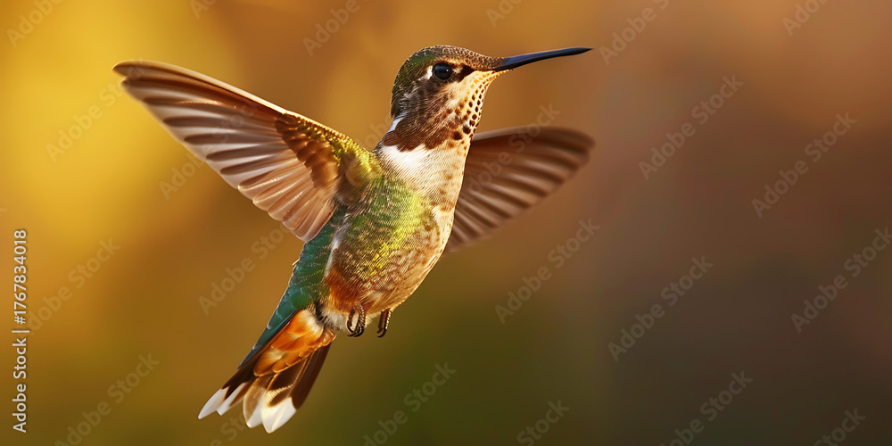 Fototapeta premium Hummingbird in flight displaying vibrant feathers