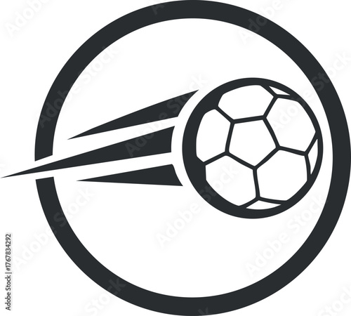 A dynamic soccer ball logo design featuring motion lines and a circular emblem style
