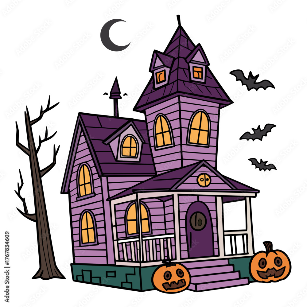 custom made wallpaper toronto digitalCartoon haunted house with moon and bats around