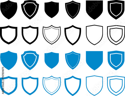 Abstract Blue Shield Icons on White Background for Security Concept