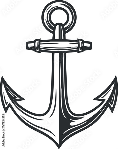 A vintage black and white illustration of a nautical anchor symbolizing marine adventure.