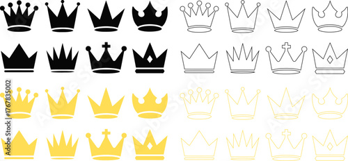 Elegant Crown Collection Symbolic Royalty and Leadership Vector Illustration Set