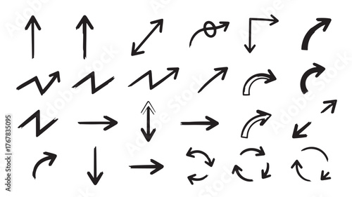 Hand-drawn arrow collection simple doodle vector elements for graphic design isolated on white background