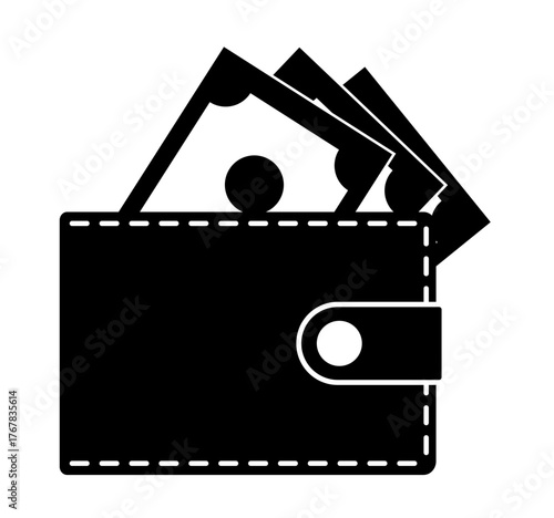 Wallet with money. Minimalist wallet icon. Brown leather wallet with green bills. Concepts of finance, payments, savings, income, and business. EPS10 Vector illustration