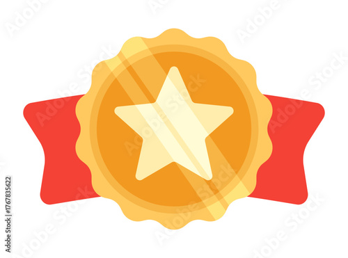 Gold medal with a star. Award medal. Winner or Victory Badge Medal. Contains approved, verified, certified, achievements. Sports and game achievements awards, trophy. EPS10 Vector illustration