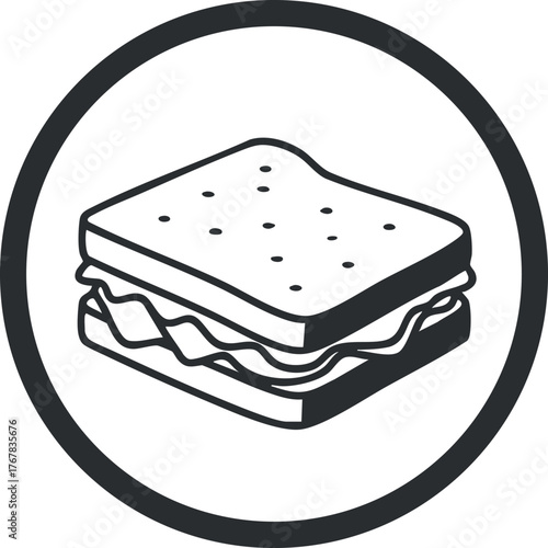A simple and iconic illustration of a sandwich featuring layers of bacon and cheese.