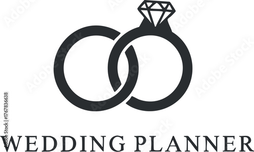 Stylish logo design for a wedding planner featuring interlocking rings and a diamond.