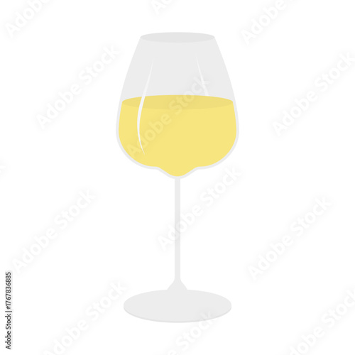 White Wine in Wide Wine Glass on Stem Sticker Icon Pictogram Wine Themed Minimalistic Design element