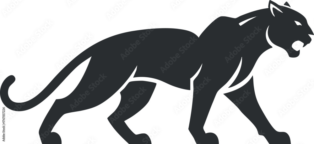Fototapeta premium Stylized black panther silhouette showcasing strength and agility in a minimalist design.