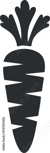 Stylized silhouette of a carrot emphasizing its shape and leafy top for culinary uses.
