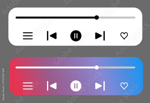 Modern music player UI with colorful layout and icon sets. deal for apps,streaming, and digital audio interface design