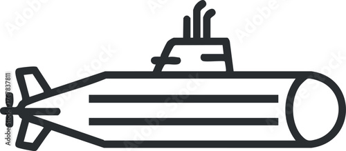 A simple line drawing of a submarine showcasing its design and structure.