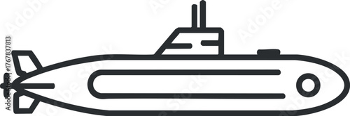 A simple line art illustration of a submarine showcasing its streamlined design and features.