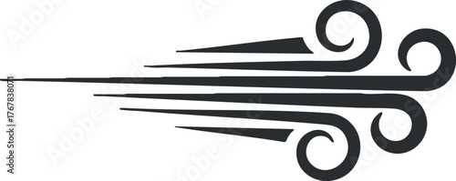 Stylized illustration of wind with dynamic lines and curves representing movement and energy.