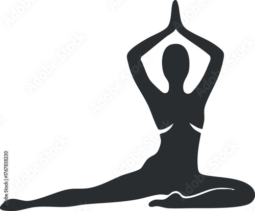 A silhouette of a person in a yoga pose demonstrating flexibility and balance.
