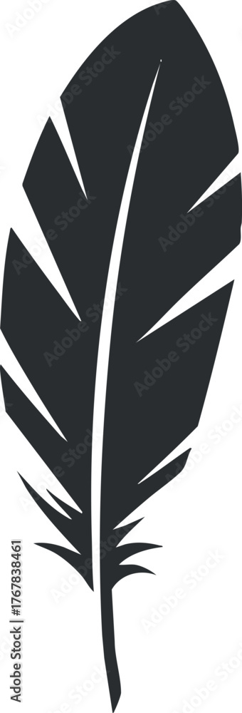Fototapeta premium A minimalist black silhouette of a feather, symbolizing nature and elegance in design.