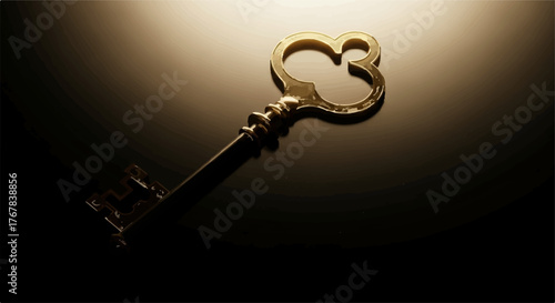 Antique ornate key casting a dramatic shadow, symbolizing mystery and opportunity