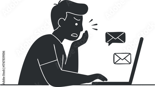 A stressed individual frustrated by an overwhelming number of emails at their computer.