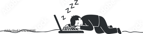 A tired man sleeping on his laptop, illustrating exhaustion from work and digital fatigue.