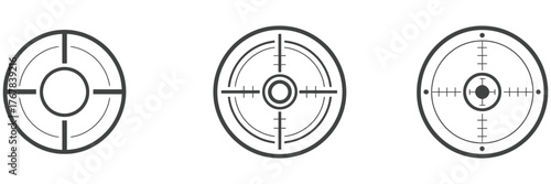 Precision Target Symbols Set – Vector Scope Reticle Icons, Aim Focus Crosshair Design, Sniper Targeting Graphic Elements, Military Optics, Shooting Accuracy, Hunting Sight Illustrations