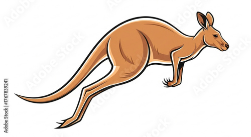 Cartoon kangaroo leaping forward with speed and agility on a white background
