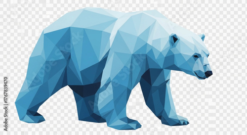Low polygon style illustration of a polar bear walking on a transparent background