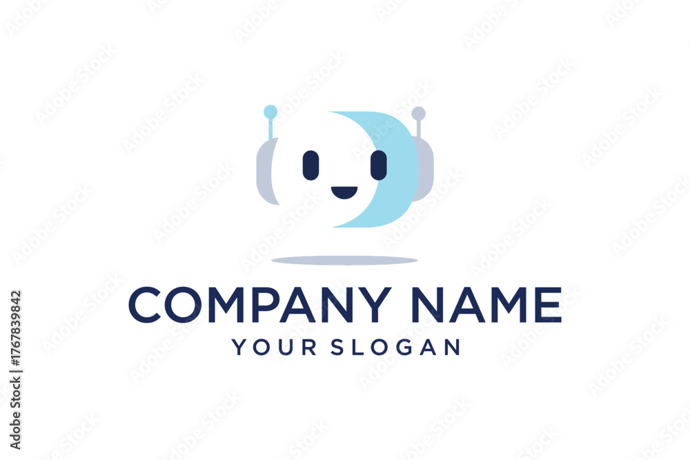 Obraz premium Cute Smiling Robot Head Logo for AI and Technology Solutions