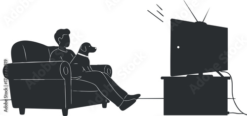 A person and their dog enjoying a cozy evening watching television together on a couch.