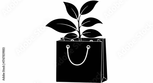 New growth sprouts from a shopping bag, symbolizing sustainable commerce and environmental awareness