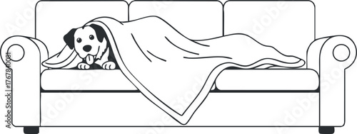 A cute dog lying on a couch under a blanket, showcasing comfort and relaxation at home.