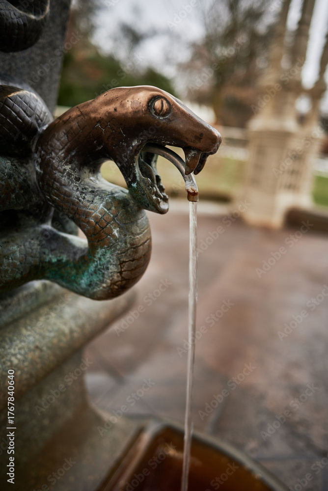 Obraz premium Bronze Snake Fountain Sculpture with water faucet