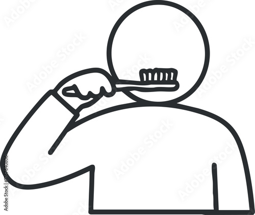 An outline illustration of a person brushing their teeth to promote dental hygiene.