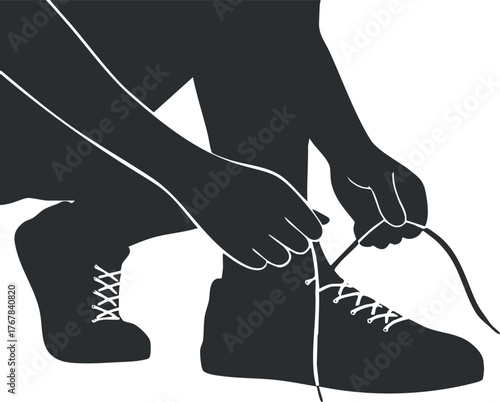 A close-up illustration of hands tying shoelaces on sneakers for an active lifestyle.