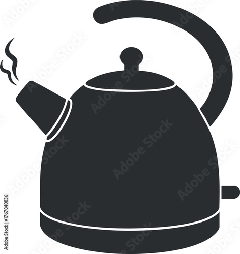 A black kettle icon with steam rising, suitable for kitchen and cooking themes.