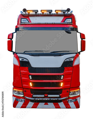 Isolated Front View Of A Modern Red Truck