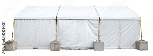 Isolated White Event Tent With Concrete Weights