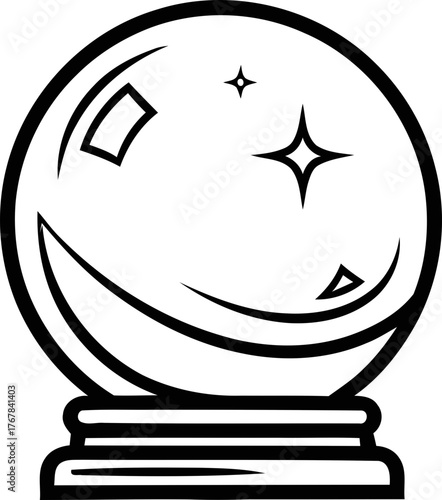 Outline crystal ball icon. Magic fortune teller sphere symbol. Mystical concept. Vector illustration for logo, emblem, app interface, game asset