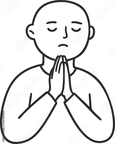 A person with a bald head in a meditative pose expressing calm and tranquility.