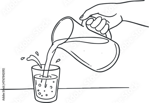 A hand pouring water from a pitcher into a glass, illustrating hydration and refreshment.