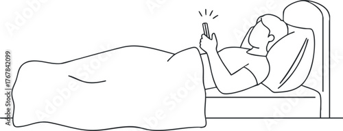 A person in bed using a smartphone at night, illustrating modern bedtime habits.