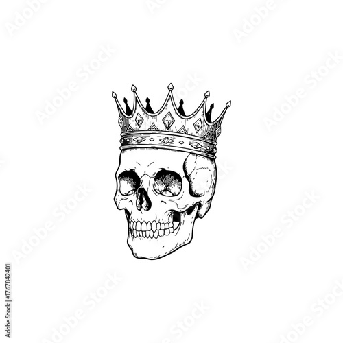 Skull with crown Illustration in Vintage Engraving.